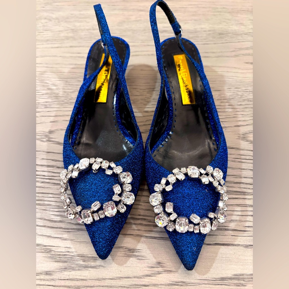 Rupert Sanderson Misty Crystal Lurex Slingback In Lapis Size 6.5 - Picture 7 of 11